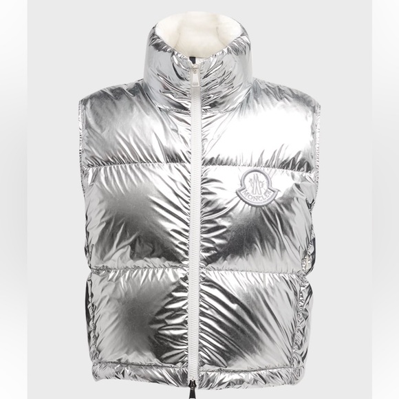 MONCLER NWT Blavet Silver Down Quilted Puffer Vest 3 L Metallic - Picture 9 of 16